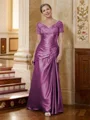 Sheath/Column V-neck Floor-Length Silk Like Satin Mother of the Bride Dresses With Applique