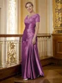 Sheath/Column V-neck Floor-Length Silk Like Satin Mother of the Bride Dresses With Applique