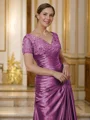 Sheath/Column V-neck Floor-Length Silk Like Satin Mother of the Bride Dresses With Applique