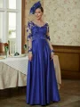 A-Line/Princess V-neck Floor-Length Satin Floor-Length With Applique