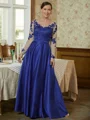 A-Line/Princess V-neck Floor-Length Satin Floor-Length With Applique