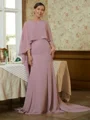 Sheath/Column Scoop Sweep Train Chiffon Mother of the Bride Dresses With Ruffles