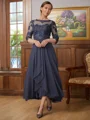 A-Line/Princess Scoop Asymmetrical Chiffon Mother of the Bride Dresses With Applique