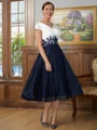 A-Line/Princess V-neck Tea-Length Chiffon Mother of the Bride Dresses Applique