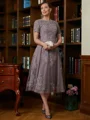A-Line/Princess Scoop Tea-Length Chiffon Mother of the Bride Dresses With Lace
