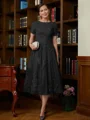 A-Line/Princess Scoop Tea-Length Chiffon Mother of the Bride Dresses With Lace