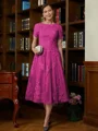 A-Line/Princess Scoop Tea-Length Chiffon Mother of the Bride Dresses With Lace