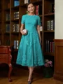 A-Line/Princess Scoop Tea-Length Chiffon Mother of the Bride Dresses With Lace