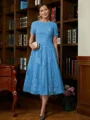 A-Line/Princess Scoop Tea-Length Chiffon Mother of the Bride Dresses With Lace