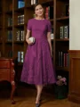 A-Line/Princess Scoop Tea-Length Chiffon Mother of the Bride Dresses With Lace
