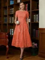 A-Line/Princess Scoop Tea-Length Chiffon Mother of the Bride Dresses With Lace
