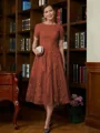 A-Line/Princess Scoop Tea-Length Chiffon Mother of the Bride Dresses With Lace
