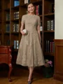 A-Line/Princess Scoop Tea-Length Chiffon Mother of the Bride Dresses With Lace