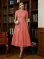 A-Line/Princess Scoop Tea-Length Chiffon Mother of the Bride Dresses With Lace