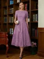 A-Line/Princess Scoop Tea-Length Chiffon Mother of the Bride Dresses With Lace