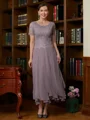 A-Line/Princess Scoop Ankle-Length Chiffon Mother of the Bride Dresses With Lace