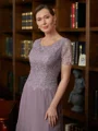 A-Line/Princess Scoop Ankle-Length Chiffon Mother of the Bride Dresses With Lace