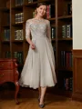 A-Line/Princess Scoop Tea-Length Chiffon Mother of the Bride Dresses With Lace