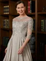A-Line/Princess Scoop Tea-Length Chiffon Mother of the Bride Dresses With Lace