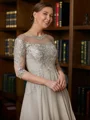 A-Line/Princess Scoop Tea-Length Chiffon Mother of the Bride Dresses With Lace