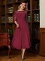 A-Line/Princess Scoop Tea-Length Chiffon Mother of the Bride Dresses With Lace