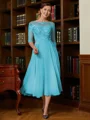 A-Line/Princess Scoop Tea-Length Chiffon Mother of the Bride Dresses With Lace