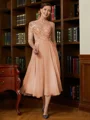 A-Line/Princess Scoop Tea-Length Chiffon Mother of the Bride Dresses With Lace