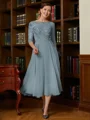 A-Line/Princess Scoop Tea-Length Chiffon Mother of the Bride Dresses With Lace