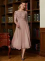 A-Line/Princess Scoop Tea-Length Chiffon Mother of the Bride Dresses With Lace
