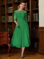 A-Line/Princess Scoop Tea-Length Chiffon Mother of the Bride Dresses With Lace