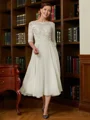 A-Line/Princess Scoop Tea-Length Chiffon Mother of the Bride Dresses With Lace
