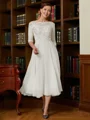 A-Line/Princess Scoop Tea-Length Chiffon Mother of the Bride Dresses With Lace