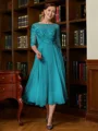 A-Line/Princess Scoop Tea-Length Chiffon Mother of the Bride Dresses With Lace
