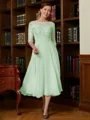 A-Line/Princess Scoop Tea-Length Chiffon Mother of the Bride Dresses With Lace