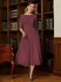 A-Line/Princess Scoop Tea-Length Chiffon Mother of the Bride Dresses With Lace