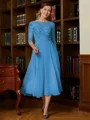 A-Line/Princess Scoop Tea-Length Chiffon Mother of the Bride Dresses With Lace