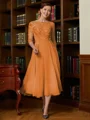 A-Line/Princess Scoop Tea-Length Chiffon Mother of the Bride Dresses With Lace