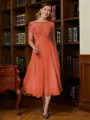 A-Line/Princess Scoop Tea-Length Chiffon Mother of the Bride Dresses With Lace