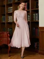 A-Line/Princess Scoop Tea-Length Chiffon Mother of the Bride Dresses With Lace