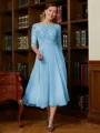 A-Line/Princess Scoop Tea-Length Chiffon Mother of the Bride Dresses With Lace