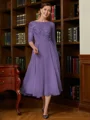 A-Line/Princess Scoop Tea-Length Chiffon Mother of the Bride Dresses With Lace