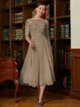 A-Line/Princess Scoop Tea-Length Chiffon Mother of the Bride Dresses With Lace