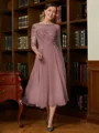 A-Line/Princess Scoop Tea-Length Chiffon Mother of the Bride Dresses With Lace