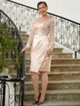 Sheath/Column V-neck Knee-Length Satin Mother of the Bride Dresses With Lace Applique
