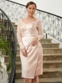 Sheath/Column V-neck Knee-Length Satin Mother of the Bride Dresses With Lace Applique