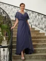 A-Line/Princess V-neck Asymmetrical Chiffon Mother of the Bride Dresses With Beading