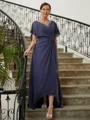 A-Line/Princess V-neck Asymmetrical Chiffon Mother of the Bride Dresses With Beading