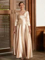 A-Line/Princess V-neck Ankle-Length Silk Like Satin Mother of the Bride Dresses With Ruffles