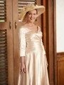 A-Line/Princess V-neck Ankle-Length Silk Like Satin Mother of the Bride Dresses With Ruffles