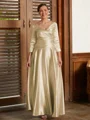 A-Line/Princess V-neck Ankle-Length Silk Like Satin Mother of the Bride Dresses With Ruffles